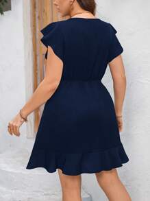 SHEIN Clasi Vestido casual de verano de talla grande de unicolor con volantes, atuendos de oficina para mujeres - Azul Marino - Ver 2