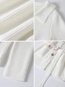 SHEIN Franclia Women's Solid Color Pocket Button Decor Long Sleeve Knitted Cardigan, Autumn/Winter Fall Cloth For Women - White - View 7