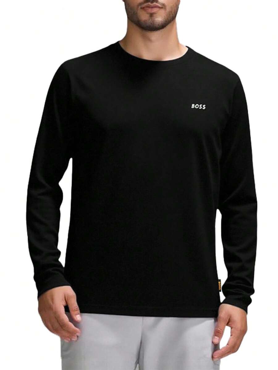 Hugo Boss Áo thun nam cổ tròn dài tay thường ngày, đa năng - 001 Đen - Xem 1