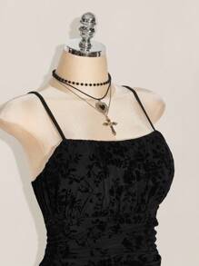 SHEIN ICON Váy xếp ly hoa cổ điển cỡ lớn dành cho nữ, phù hợp cho mùa thu, kỳ nghỉ, tốt nghiệp, trở lại trường, váy xếp ly cổ điển Y2K, trang phục Halloween - màu đen - Xem 6