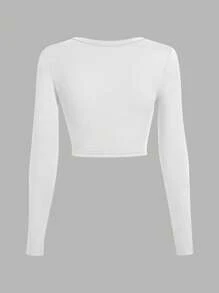 SHEIN EZwear 3 件套休闲简约 U 领长袖短款上衣 T 恤，百搭适合春秋季节 - 彩色 - 查看 6
