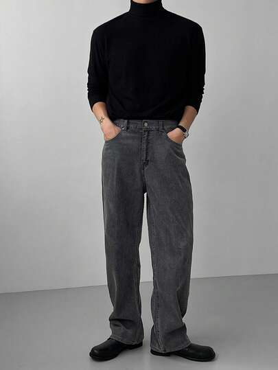 DAZY 男士纯色深灰色洗水牛仔裤，秋季