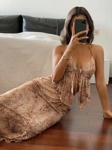 DAZY 2 Stücke Leoparden-Muster Sexy Damen Pyjama Set