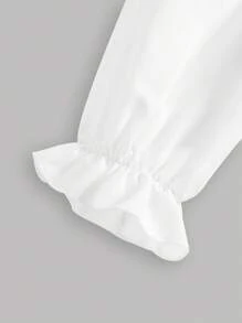 SHEIN Girlism 2 件套青少年女孩纯色拼布长袖休闲上衣和裤子套装，适合春秋冬季优雅休闲装 - 藍白色 - 查看 4