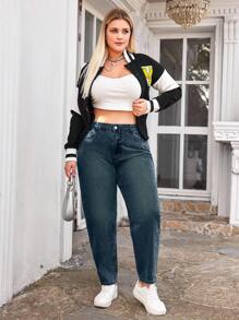 SHEIN Cottnline Quần jean ống côn 100% cotton cỡ lớn - Màu xanh ngọc - Xem 3