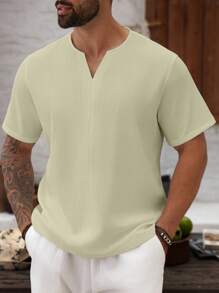Manfinity Homme Chemise à manches courtes unie décontractée pour homme en grande taille, été - Nude - Voir 3