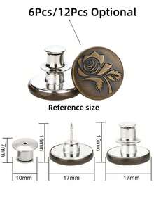 6 件/12 件牛仔裤纽扣替换件 17 毫米免缝纫金属纽扣修理套装 免钉可拆卸牛仔裤纽扣替换套装 情人节、婚礼、生日、纽扣、缝纫、缝纫用品、缝纫配件、工艺用品、DIY、成人工艺品 - 銅色 - 查看 2
