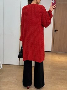 Easowa Red Casual Solid Color Mid-Length Cardigan, Autumn/Winter Red Cardigan Women Long Red Cardigan Red Cable Knit Cardigan Women Red Sweater Long Sweaters For Women Red Knit Cardigan Christmas Sweater Women's Winter Sweater Women's Winter National Day New Year Women's