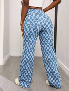 SHEIN SXY Women's Fashion Commuter All-Over Print Straight Leg Jeans - Multicolor - View 2