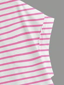 SHEIN Essnce Áo thun nữ cổ tròn hở lưng, viền bất đối xứng, màu hồng và trắng tương phản, thoải mái, không tay, thích hợp cho mùa hè - Nhiều màu - Xem 7