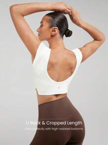 GLOWMODE Featherfit™ Just Do U-back Cap Sleeve Crop Top - 白色 - 查看 2