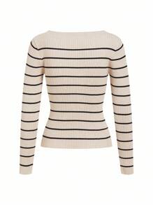 Ellevyn Casual Commute Striped Fitted Sweater In Fall/Winter,Winter Clothes For Women - Khaki - View 2
