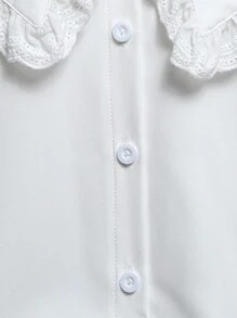 SHEIN Playful Pals 年轻女孩刺绣花卉荷叶边领长袖衬衫，优雅，春秋 - 白色 - 查看 5