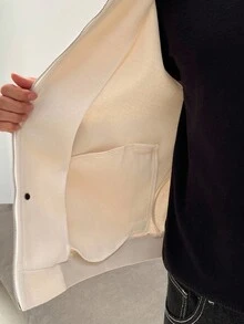 Claim Dot Áo khoác nam dài tay màu trơn có khóa kéo, dáng rộng, thường ngày, áo khoác nam có khóa kéo, áo khoác trắng, áo khoác nam màu kem, áo khoác len nam, phong cách Old Money - Màu be - Xem 7