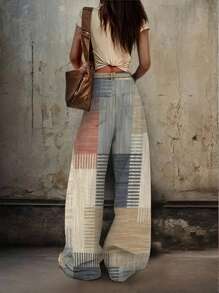 EMERY ROSE Jeans taille haute à jambe large avec imprimé graphique, style de rue décontracté pour femmes