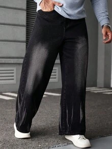 Manfinity LEGND 男士黑色成熟街头风格宽松阔腿裤 - 黑色 - 查看 3