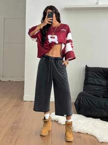 Coolane Quần short nữ mùa hè phong cách đường phố, cao bồi, cổ điển, dáng rộng, cạp chun, màu đen, thích hợp đi chơi. - màu đen - Xem 2