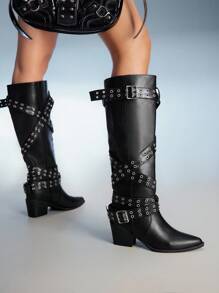 CUCCOO GRLICON Damen Spitze Asymmetrischer Absatz Sexy Mesh Mode Knöchelstiefel, geeignet für Party, Date Night, Schulanfang, Halloween, Weihnachtsfeier - Schwarz - Übersicht 3