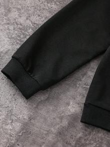 SHEIN Coolqubz 青少年男孩 Y2K 哥德風 Grunge 圖案印花運動衫，休閒寬鬆版長袖圓領套頭街頭風上衣，適合春季、秋季、初冬 - 黑色 - 查看 3