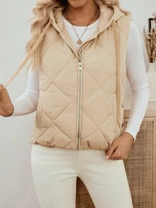 EMERY ROSE Áo khoác không tay có mũ trùm đầu màu trơn thường ngày dành cho nữ, Áo vest phao thu đông dành cho nữ Áo vest có mũ trùm đầu Áo vest có đệm Áo vest chần bông Quần áo mùa đông dành cho nữ Áo khoác mùa đông Áo khoác mùa đông Áo khoác mùa đông dành cho nữ Quần áo mùa thu dành cho nữ Quần áo mùa đông dành cho nữ Quần áo mùa thu Quần áo mùa đông dành cho nữ - Màu Khaki - Xem 7