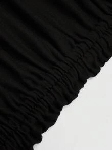 Sweetra CURVE Plus Size Sexy Spaghetti Strap Asymmetric Hem Drawstring Casual Midi Skirt - Black - View 8