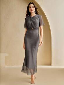 Anewsta Women's Luxurious Flowing Lace Dress - Grey - View 3