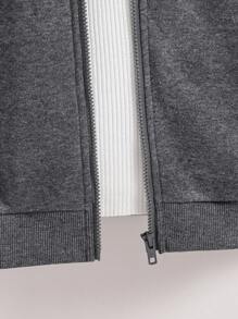 Teens (Boys) All-Match Solid Color Versatile Hooded Zip-Up Sweatshirt Chic Outfits For Autumn/Winter Fall - Dark Grey - View 6