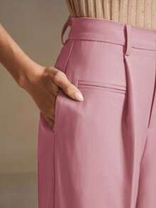 EURMUSE 女式都市时尚通勤宽松直筒裤 - 淺粉色 - 查看 3