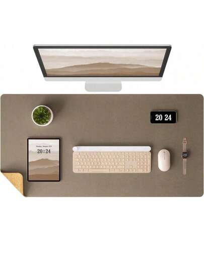 SHEIN 1pc DualSided Desk Mat Leather Cork Desk Protector Large Mouse Pad Writing Pad For Office Home Coffee