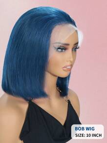 Peluca Bob de cabello humano de color azul, densidad de 150, peluca Bob frontal de encaje 13X4, cabello saludable y duradero, peluca Bob frontal recta corta con cabello de bebé pre cortada y pre arrancada para mujeres - SBULE - Ver 2