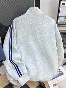 INAWLY 女式侧条纹长袖拉链休闲运动衫秋季 - 灰色 - 查看 2