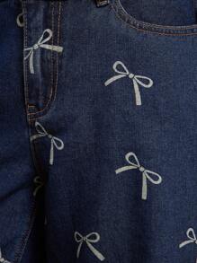 WESTFADE 中腰蝴蝶结印花棉混纺牛仔宽松阔腿牛仔裤 夏季纳什维尔女牛仔风 - 深色水洗藍 - 查看 6