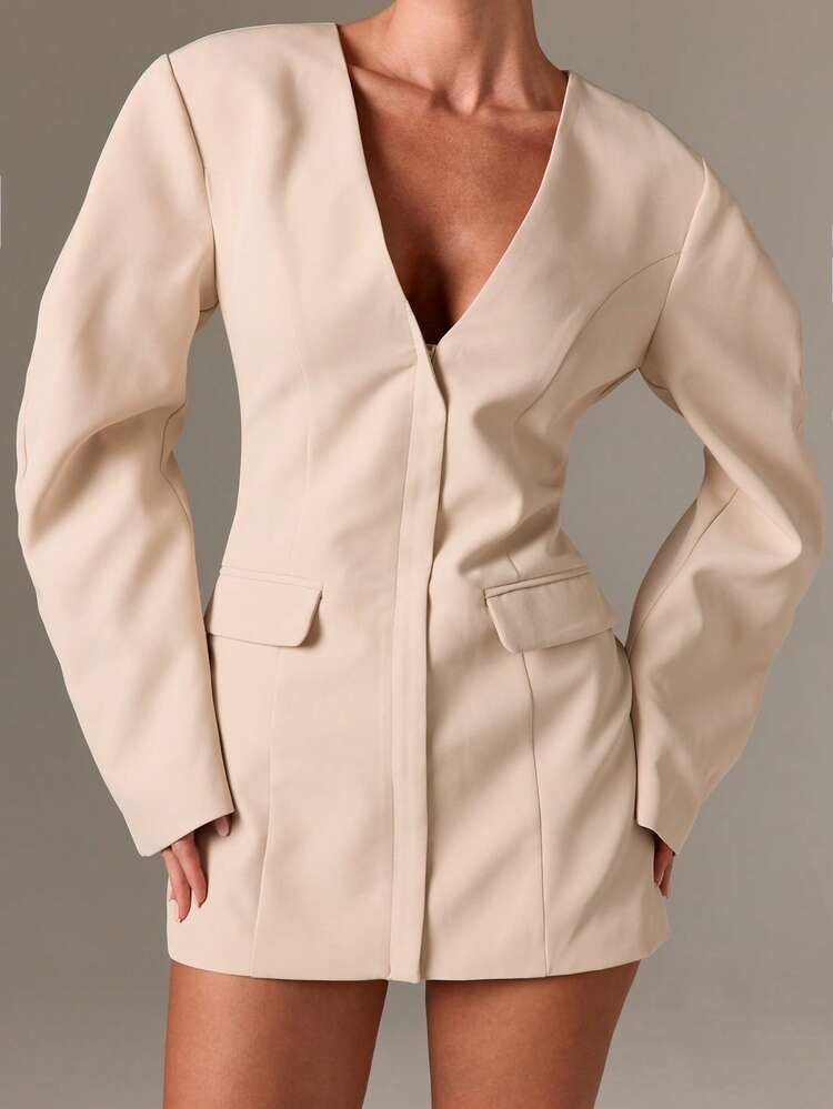 Sculpted Blazer Dress With Statement Sleeves And Padded Shoulders