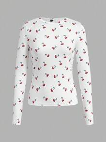 SHEIN EZwear 2 件女士休闲紧身圆领长袖 T 恤套装，适合秋冬季 - 彩色 - 查看 3