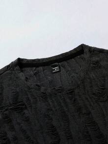 Claim Dot Men's Street-Style Distressed Texture Jacquard Sleeveless Crew Neck Fashion Tank Top - Black - View 6