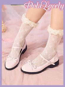 Dola Lovely Giày cao gót thanh lịch Bow Decor Mary Jane - Màu Hồng baby - Xem 3