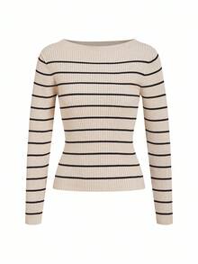 Ellevyn Casual Commute Striped Fitted Sweater In Fall/Winter,Winter Clothes For Women - Khaki - View 6