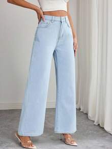 EMERY ROSE Women's Floral Embroidered Pocket Wide Leg Loose Casual Denim Jeans - Light Wash - View 5