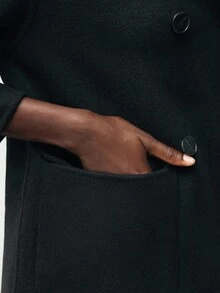 Maija Wool Material Women's Solid Color Lapel NeckLong Sleeve Double-Breasted Casual Overcoat Modern Urban Casual Fashion Business Casual Women's Office Wear Low-Key Old Money Style Effortless Temperament High-End Urban Commuting High-Quality Airport Women's Wear High-End Material In Fall/Winter Low-Key And Durable Basic Style, All-Match And Suitable For Everyone, Street Fashion Wear, Coffee Shop Wear, Relaxed Wear All-Season - Black - View 9