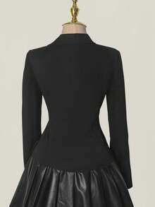 SHEIN ICON Women's Double Layer Collar Fitted Jacket Black Zip Up Jacket In Fall/Winter - Black - View 2