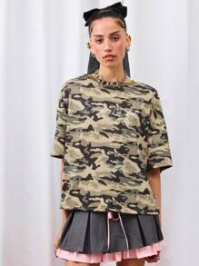 COUREZ Short Sleeve Boxy Camo T-Shirt / Fall Women Clothes Y2K Casual Graphic Tees