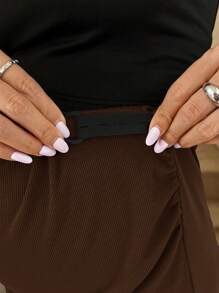 SHEIN 孕妇纯色可调节腰部罗纹休闲裙 - 棕色 - 查看 7