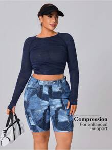 TrendSteals Shorts vaqueros de moda con parches en talla grande de color azul - Azul - Ver 6