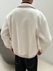 Claim Dot Áo khoác nam dài tay màu trơn có khóa kéo, dáng rộng, thường ngày, áo khoác nam có khóa kéo, áo khoác trắng, áo khoác nam màu kem, áo khoác len nam, phong cách Old Money - Màu be - Xem 2