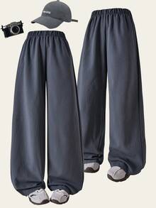 SHEIN Explorewe 1 szt. Dziewczęce spodnie z teksturowanej tkaniny premium, białe, casualowe, wysokiej jakości, wygodne, długie, nowa letnia kolekcja