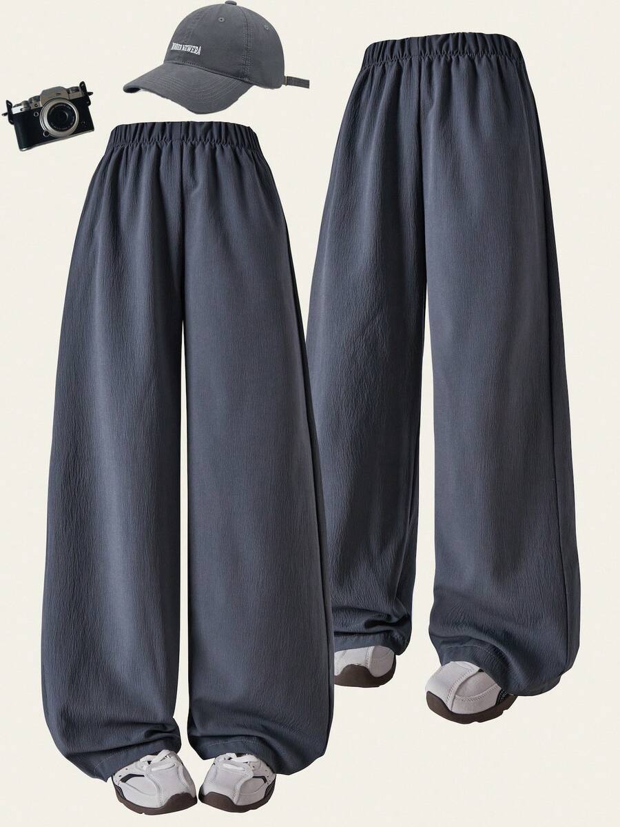 SHEIN Explorewe 1 szt. Dziewczęce spodnie z teksturowanej tkaniny premium, białe, casualowe, wysokiej jakości, wygodne, długie, nowa letnia kolekcja