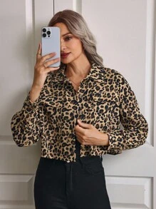 EMERY ROSE Women's Long Sleeve Button Leopard Print Chic Stylish Fashion Jacket