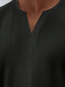 Manfinity Homme Camisa casual de manga corta con cuello en V de unicolor para hombres de talla grande - Negro - Ver 5