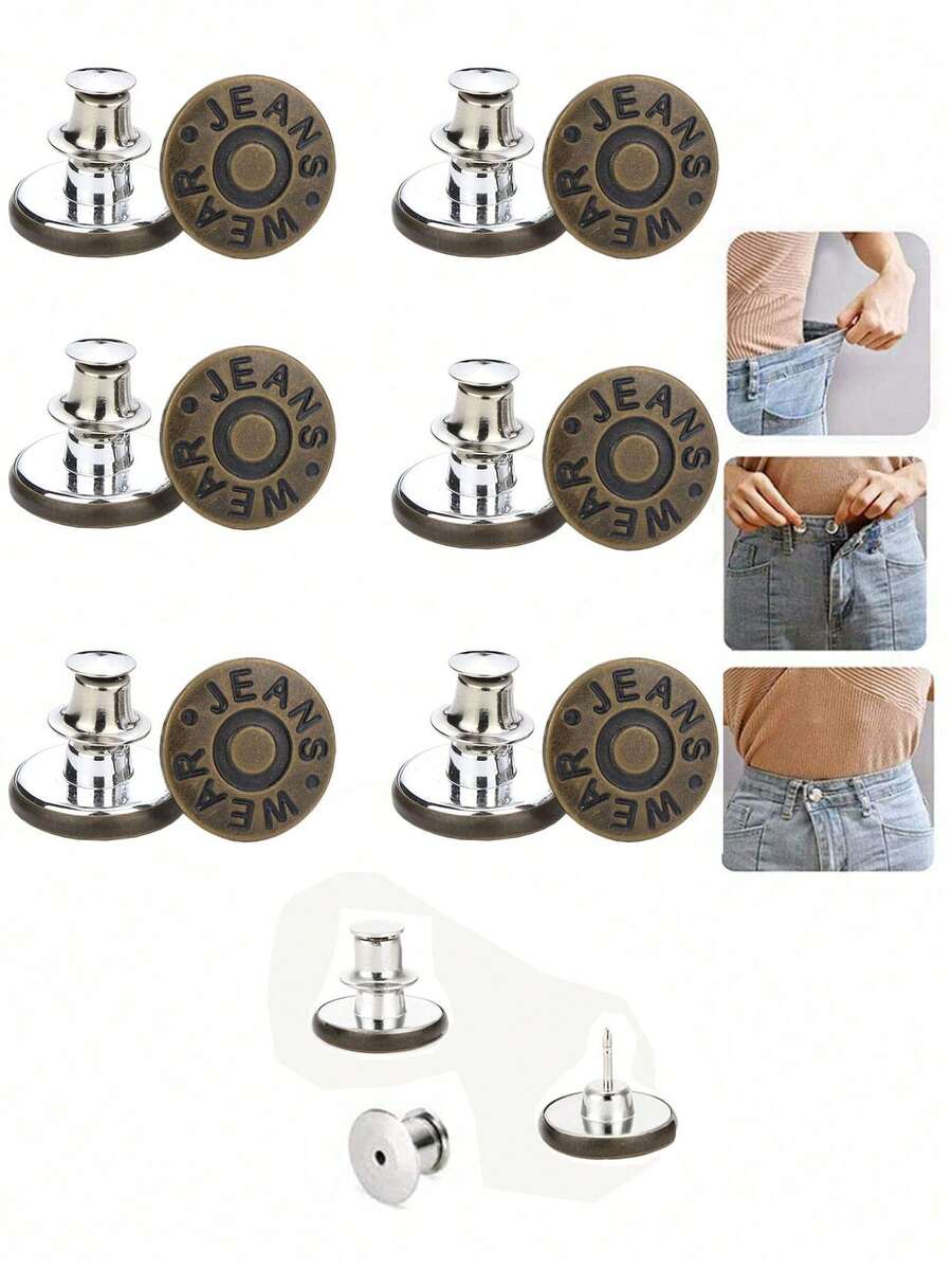 SHEIN 6/12 Nút quần jean thay thế 17mm Bộ dụng cụ sửa nút kim loại không cần khâu, không cần đinh, Nút quần jean thay thế có thể tháo rời, Combo dành cho ngày lễ tình nhân, đám cưới, sinh nhật, nút, may vá, vật dụng may vá, phụ kiện may vá, vật dụng thủ công, tự làm, đồ thủ công cho người lớn - Đồng - Xem 1