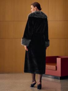 MOTF PREMIUM FURRY TRIM OPEN FRONT COAT - Black - View 4